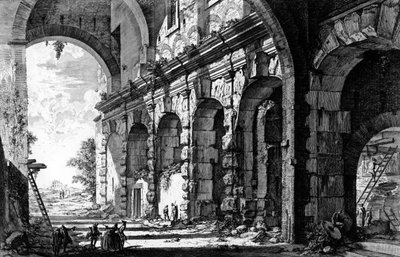 Uitzicht op de overblijfselen van de Tempel van Claudius nabij de kerk van Santi Giovanni e Paolo, uit de serie 